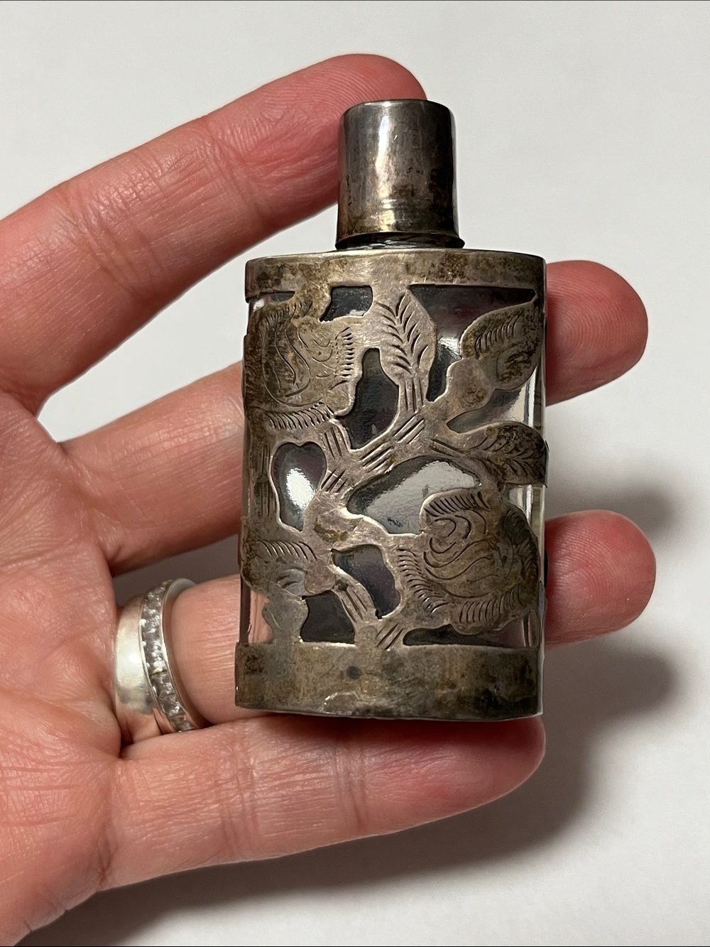 Antique Art Nouveau Sterling & Glass Vial - Picture 3 of 12